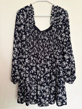 Lulu’s Floral Print Smocked Long Sleeve Mini Dress Size S Boho Babydoll Prom